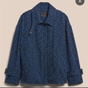 Banana Republic Balmacaan Oversized Navy & Black Boucle Herringbone Jacket Sz XS